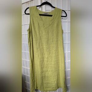 FLAX 100% linen green sleeveless midi dress. S
